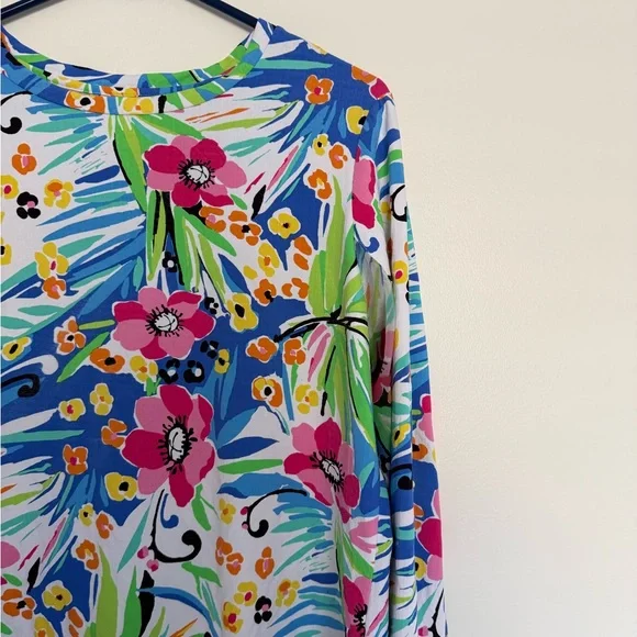 IBKUL Vibrant Floral Women's Blouse - Blue, Pink, Green - Picture 2 of 7